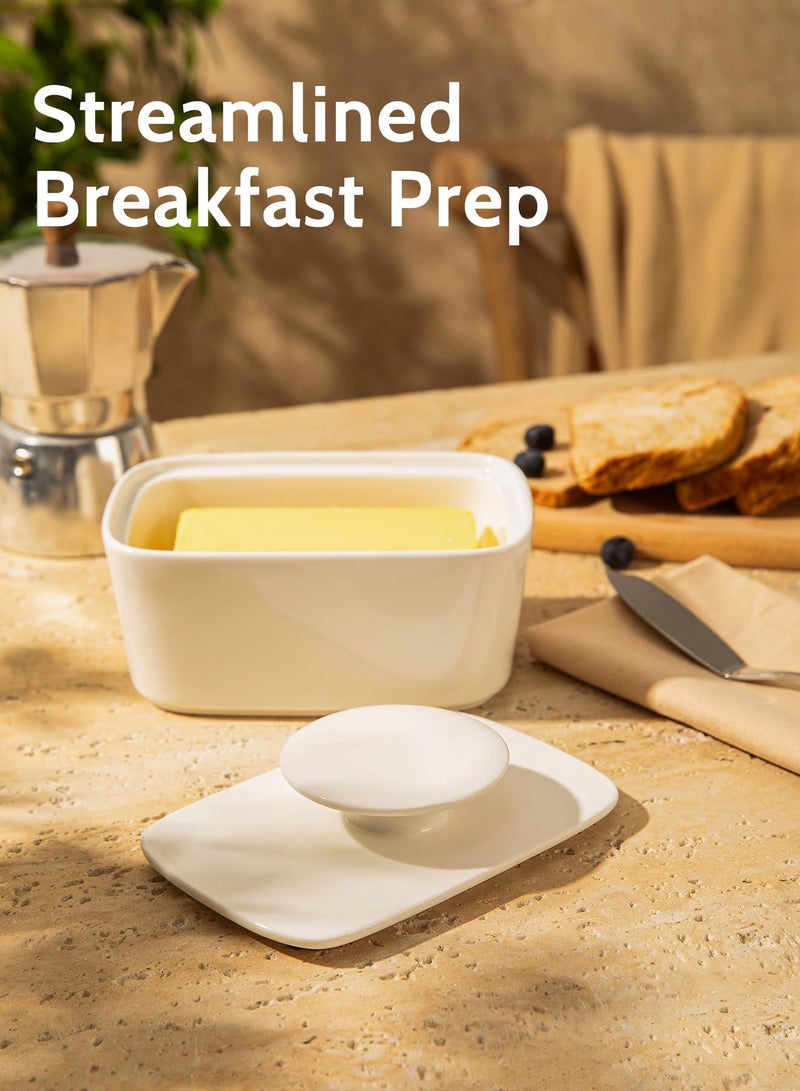 Sweese Extra Large Butter Dish with Lid, 6.2" Porcelain Butter Keeper Container - Perfect for East/West Coast Butter and Kerrygold Butter, Butter Crock with Lid, Gift - White - Image 5